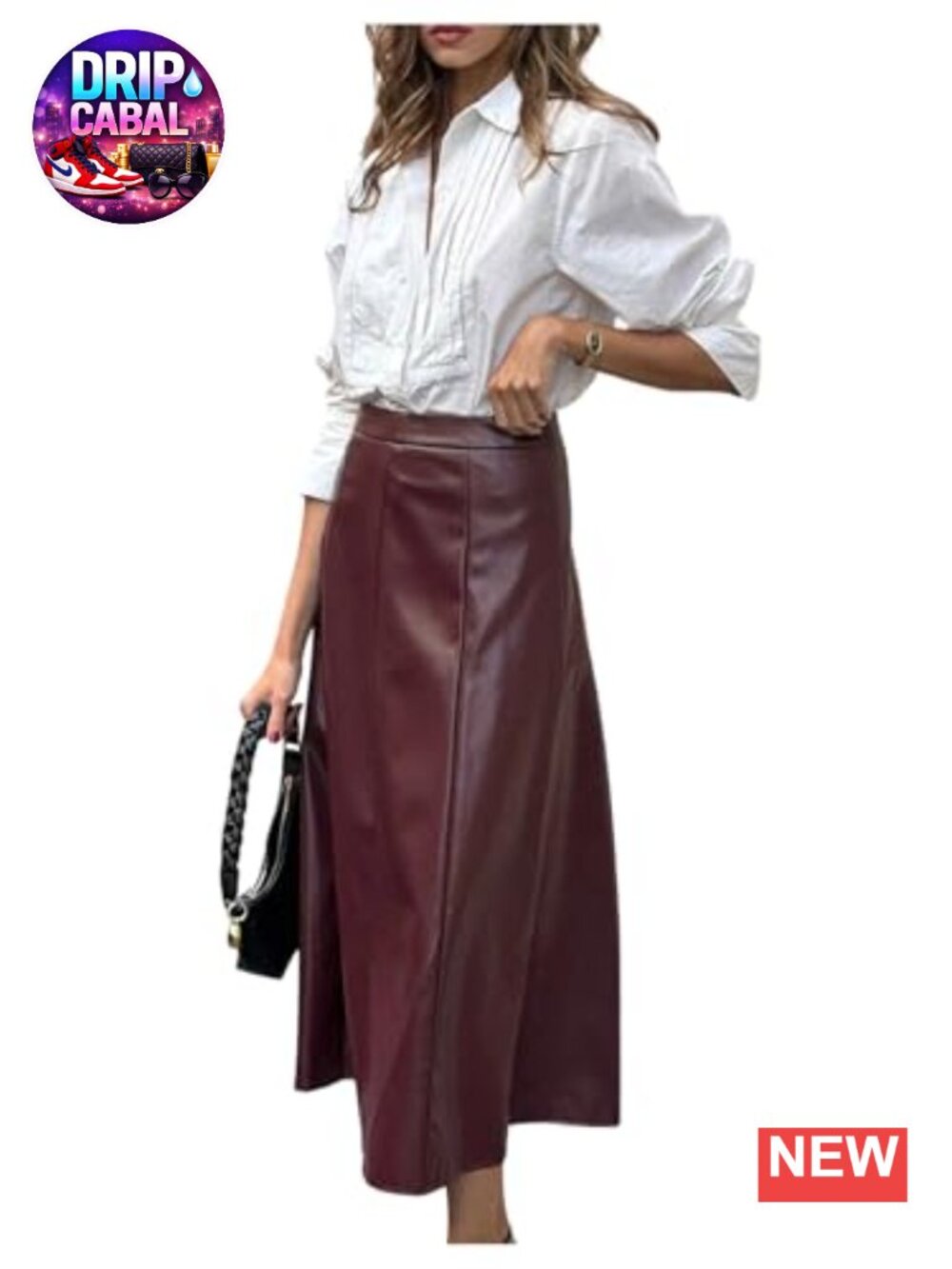 Faux Leather High Waisted Flared Maxi Skirt A-Line Midaxi Women's